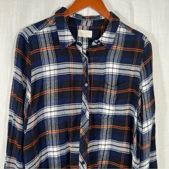 Melloday Soft Long Plaid Button Down Flannel Size Large - Picture 2 of 7